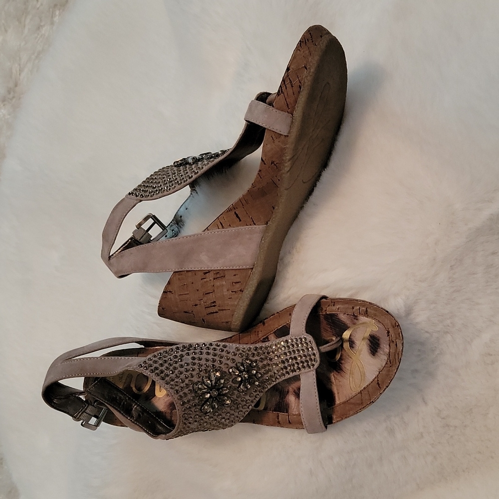 Sam Edelman Wedge Suede Sandal with Rhinestones - Picture 4 of 6